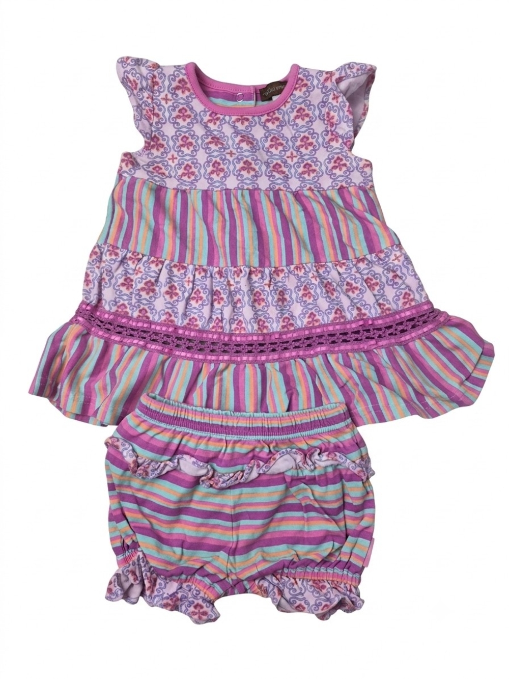 Rabbit Moon Baby Girl Ruffle Tunic Dress & Bloomers Set 3-6M